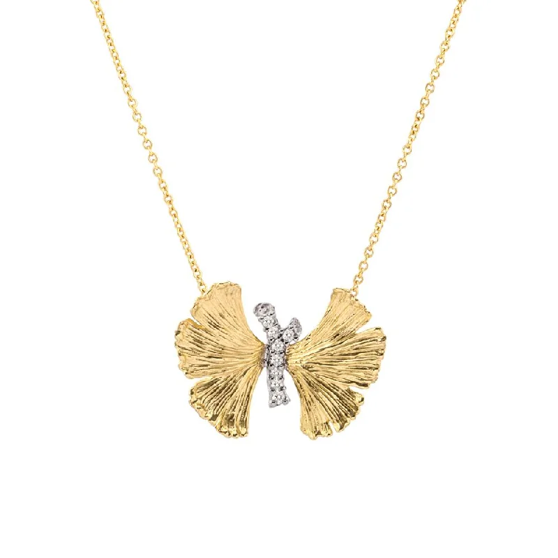 Butterfly Ginkgo Pendant Necklace with Diamonds