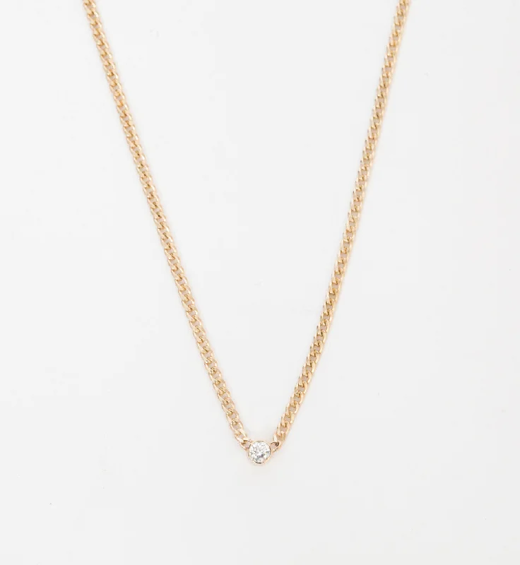 Extra Small Curb Chain Bezel Diamond Necklace