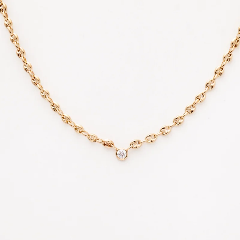 Floating Diamond on Small Puffed Mariner Chain Necklace