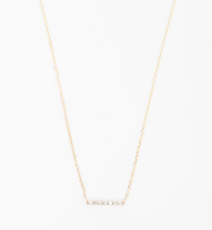 Yellow Gold 7 Diamond Tiny Pavé Bar Necklace