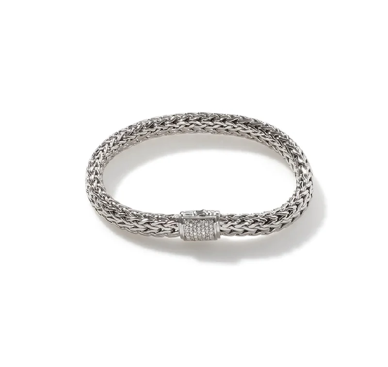 John Hardy Classic Chain Medium Bracelet with Diamond Clasp