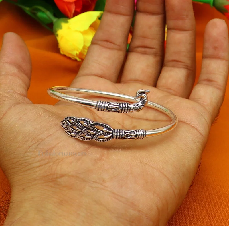 Peacock style 925 sterling silver exclusive design handmade bangle bracelet, easy to plug with your wrist, pure silver kada jewelry nba199