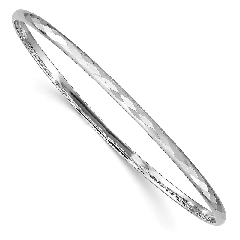 Sterling Silver 7.75-inch 3MM Diamond-cut Bangle Bracelet