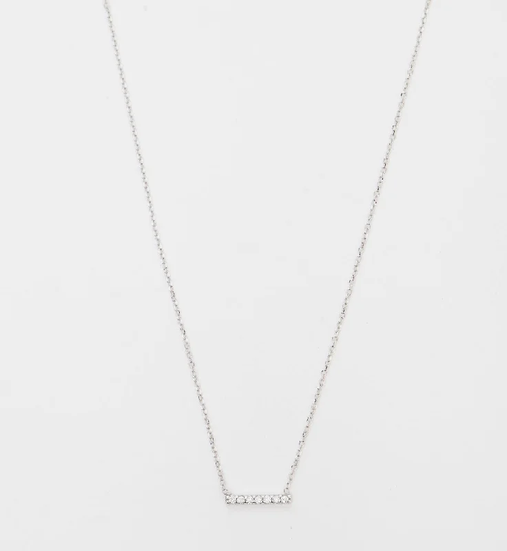 White Gold 7 Diamond Pavé Bar Necklace