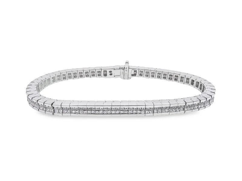 White Gold Invisible Set Princess Cut Diamond Tennis Bracelet